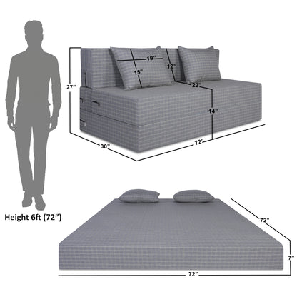 Adorn India Easy Three Seater Sofa Cum Bed Checks Design 6' x 6' (Beige)