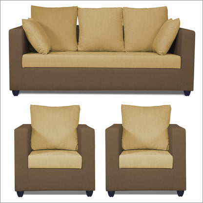 Adorn India Zink Straight Line 3-1-1 5 Seater Sofa Set (Brown & Beige)