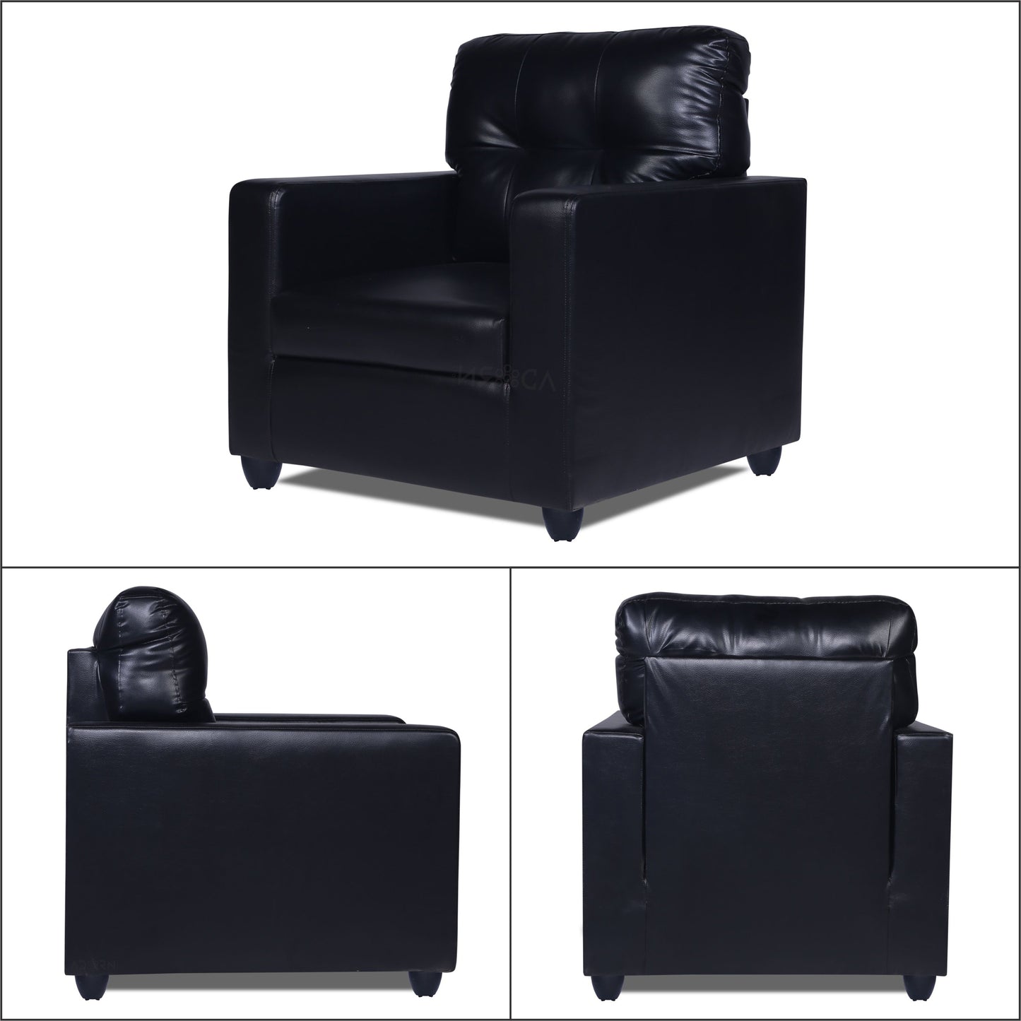 Adorn India Astor Leatherette 3+1+1 5 Seater Sofa Set (Black) (3 Year Warranty)