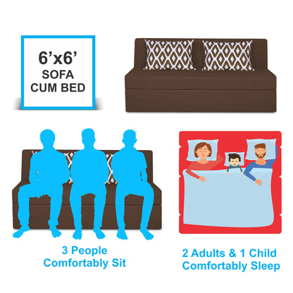 Adorn India Easy Highback Three Seater Sofa Cum Bed Rhombus 6' x 6' (Brown) (1 Year Warranty)