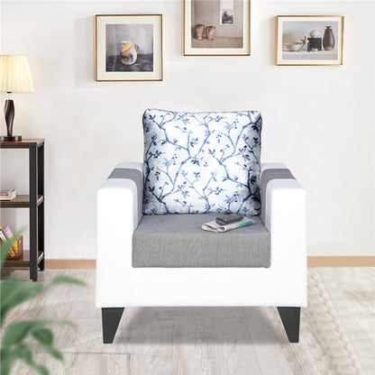 Adorn India Ashley Digitel Print Leatherette Fabric 1 Seater Sofa (Grey & White) (3 Year Warranty)
