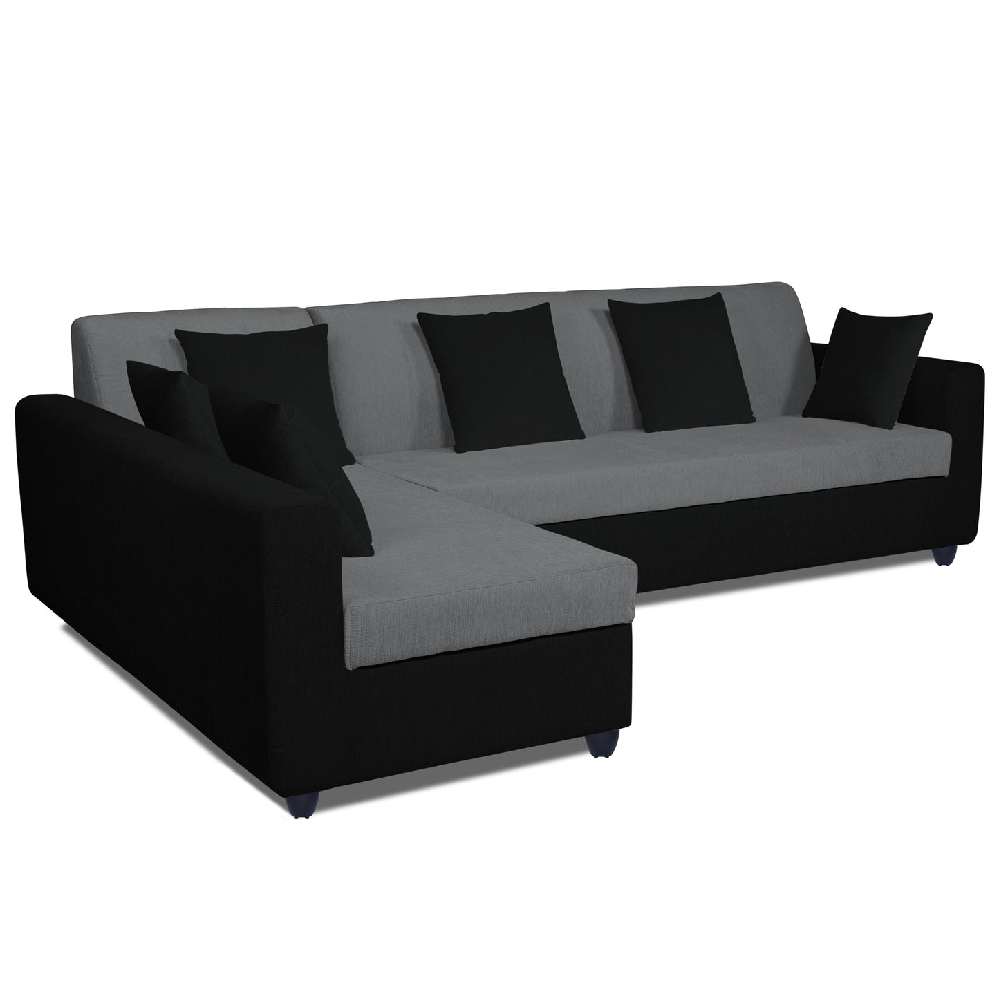 Adorn India Rio Decent L Shape 6 Seater Left Side Handle Corner Sofa Set (Grey and Black) (3 Year Warranty)