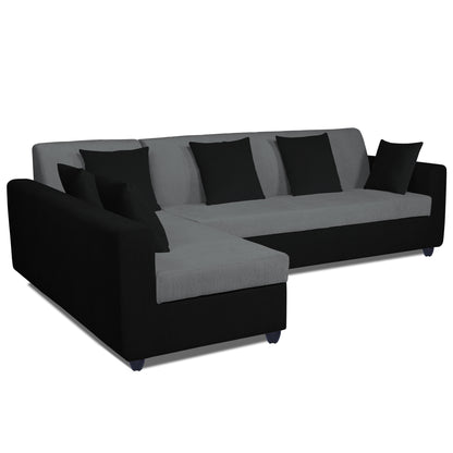 Adorn India Rio Decent L Shape 6 Seater Left Side Handle Corner Sofa Set (Grey and Black) (3 Year Warranty)