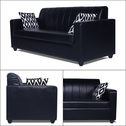 Adorn India Rio Highback Leatherette 3+1+1 5 Seater Sofa Set (Black) (3 Year Warranty)