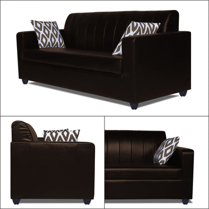 Adorn India Rio Highback Leatherette 3 Seater Sofa (Brown) (3 Year Warranty)