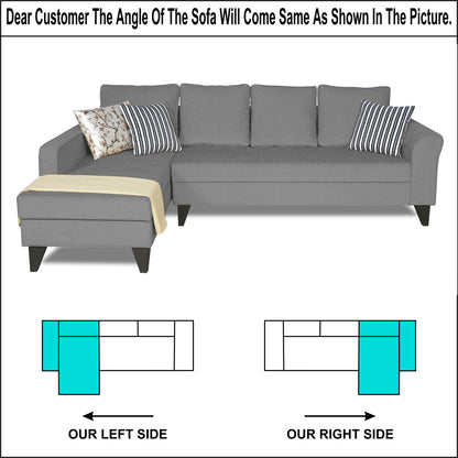Adorn India Maddox Plain L Shape 6 Seater Sofa Set LHS (Grey) (3 Year Warranty)