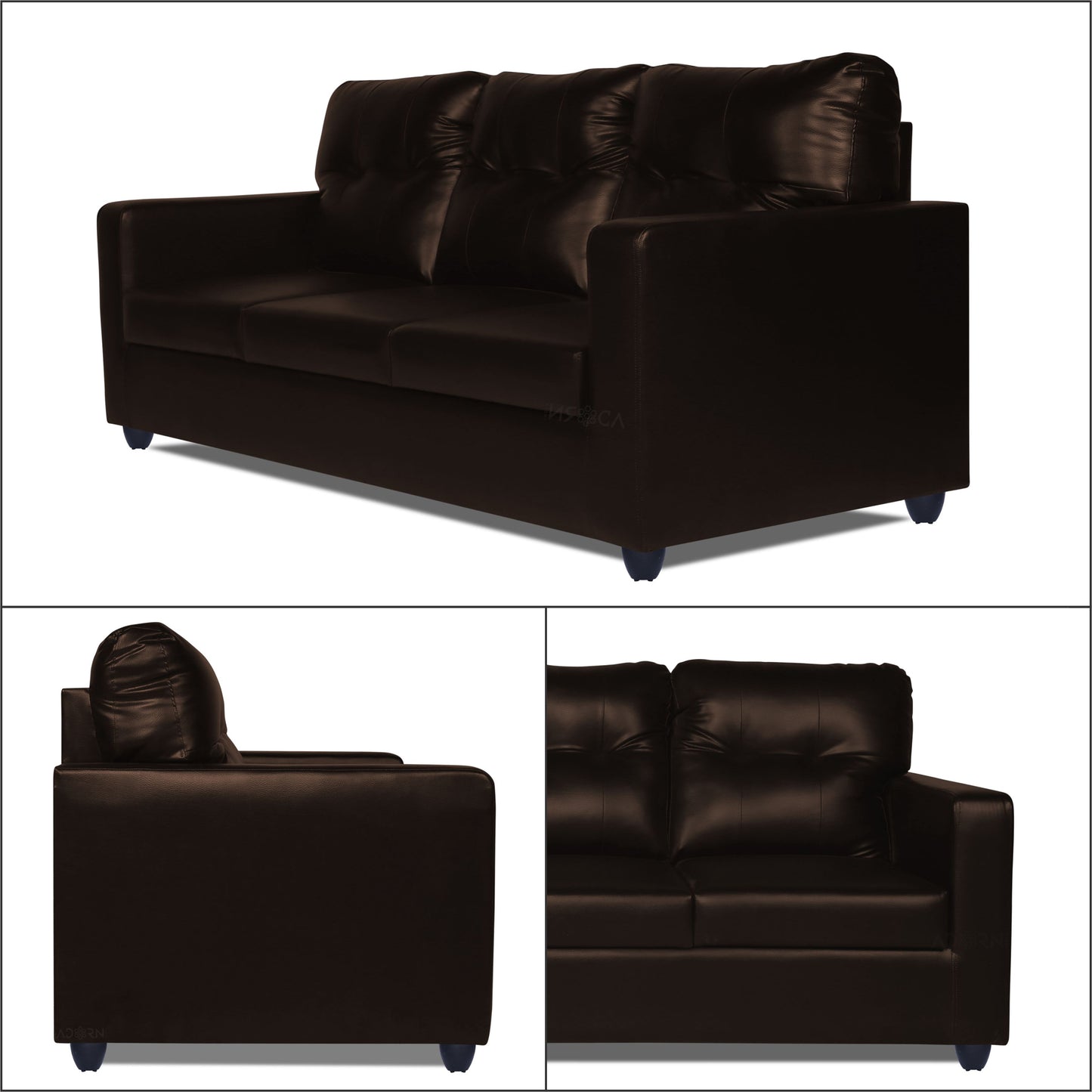 Adorn India Astor Leatherette 3+1+1 5 Seater Sofa Set (Brown) (3 Year Warranty)