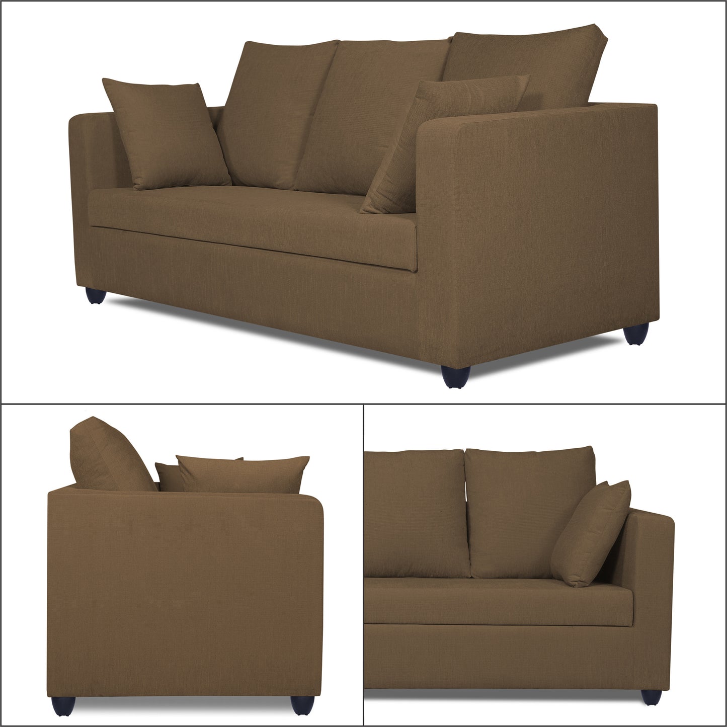 Adorn India Zink Straight Line 3 Seater Sofa (Brown)