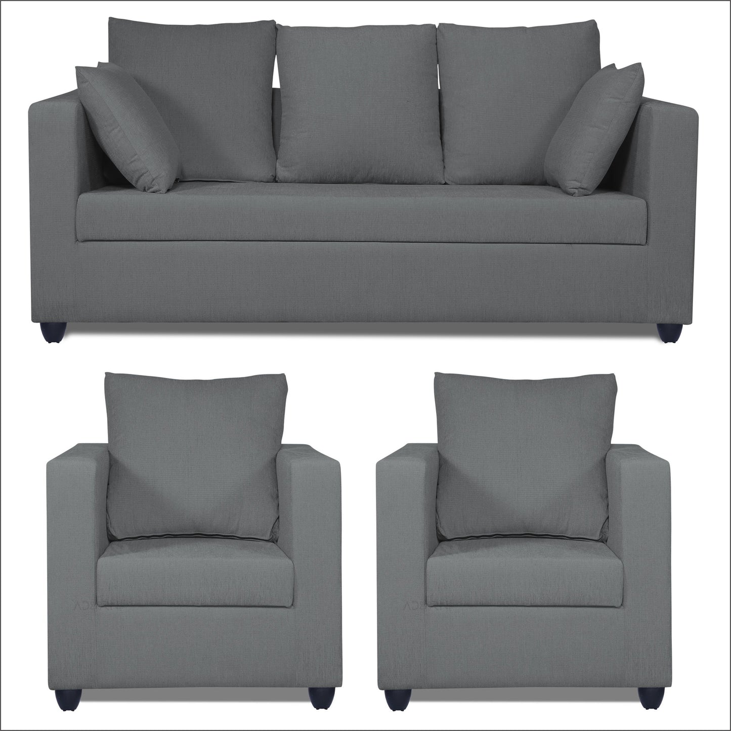 Adorn India Zink Straight Line 3-1-1 5 Seater Sofa Set (Grey)