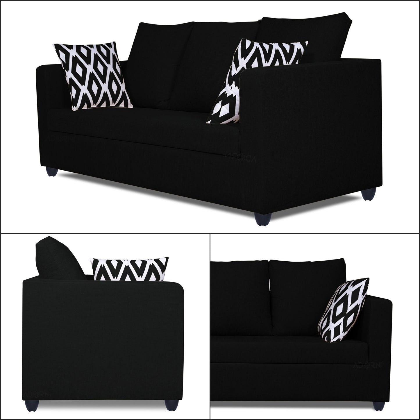 Adorn India Zink Straight Line 3-1-1 5 Seater Sofa Set (Wood & Fabric, Black)