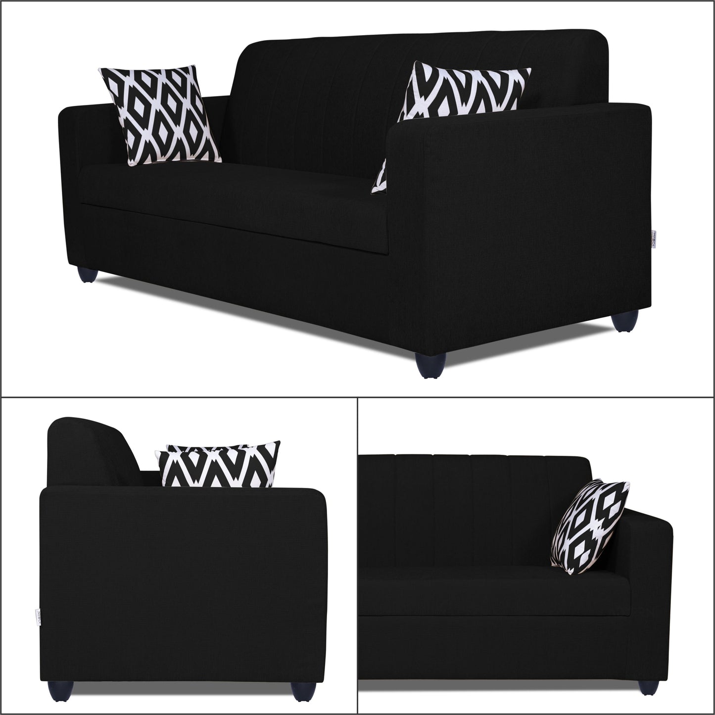 Adorn India Rio Highback 3 Seater Sofa (Black) (3 Year Warranty)