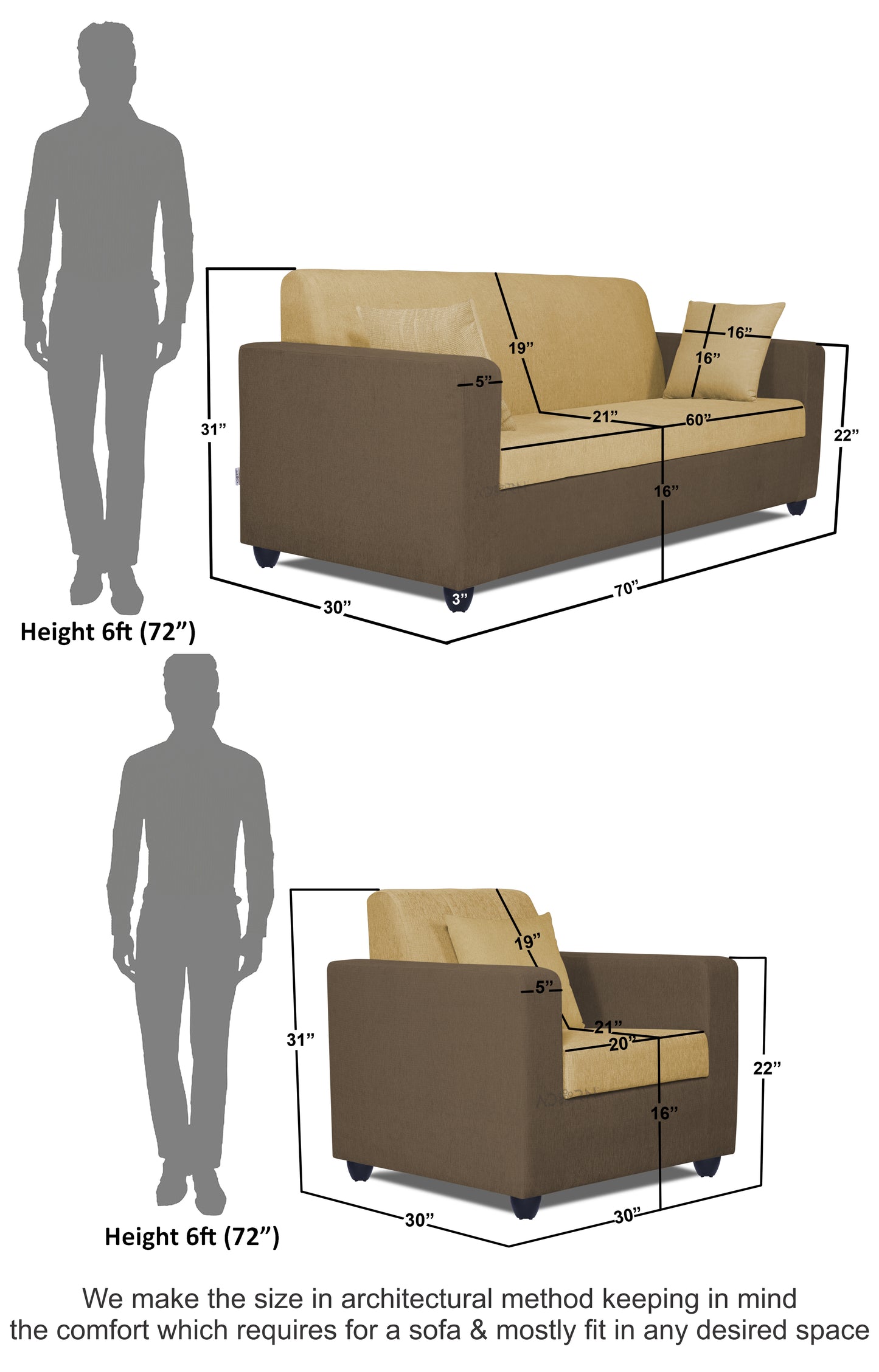 Adorn India Rio Decent Wooden 3-1-1 5 Seater Sofa Set (Brown & Beige)