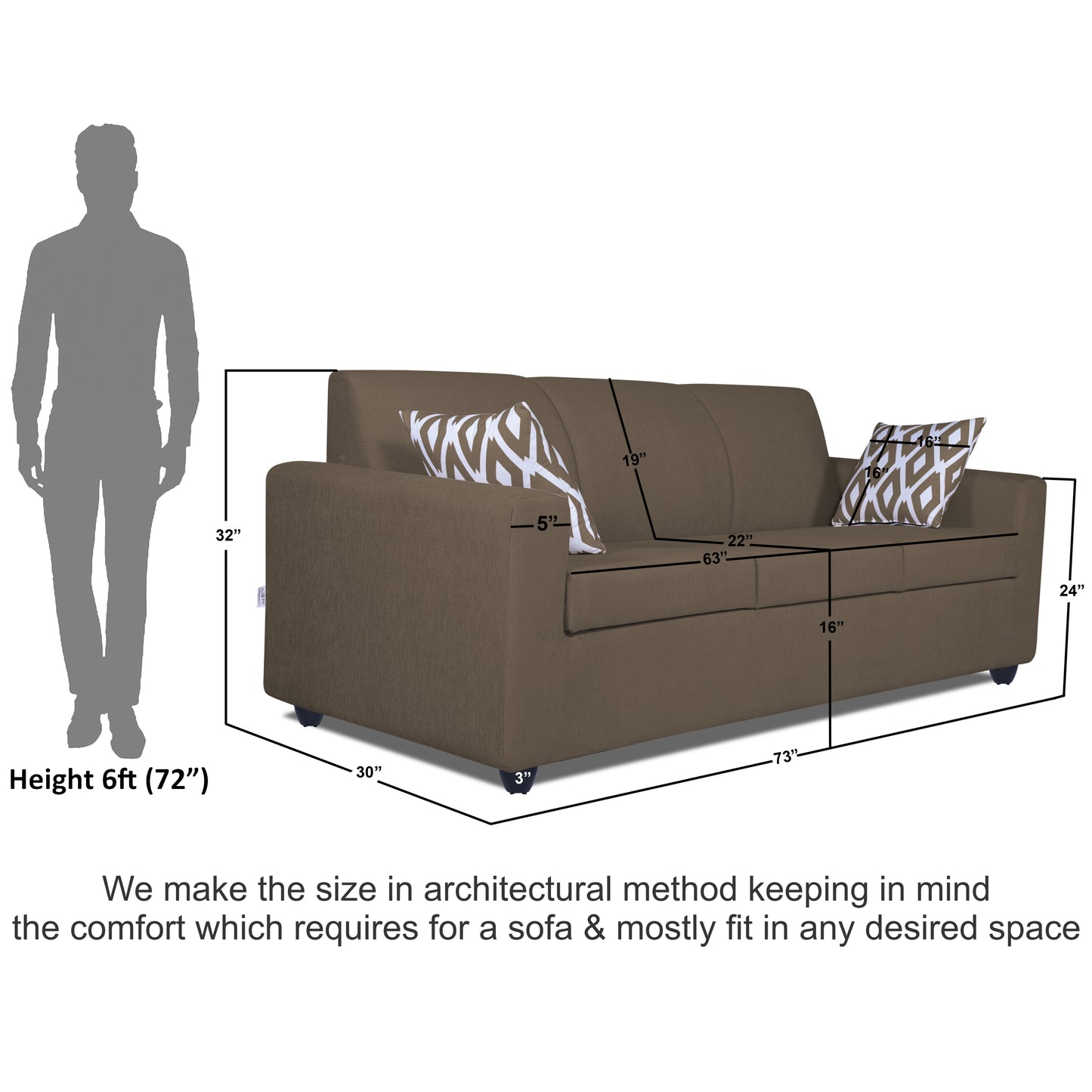 Adorn India Monteno 3 Seater Sofa (Camel)