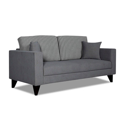 Adorn India Hector Stripes 3 Seater Sofa (Grey) Martin Plus (3 Year Warranty)