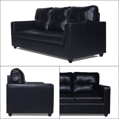 Adorn India Astor Leatherette 3-Person Sofa (Black) (3 Year Warranty)