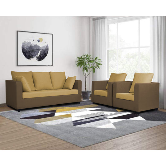 Adorn India Zink Straight Line 3-1-1 5 Seater Sofa Set (Brown & Beige)