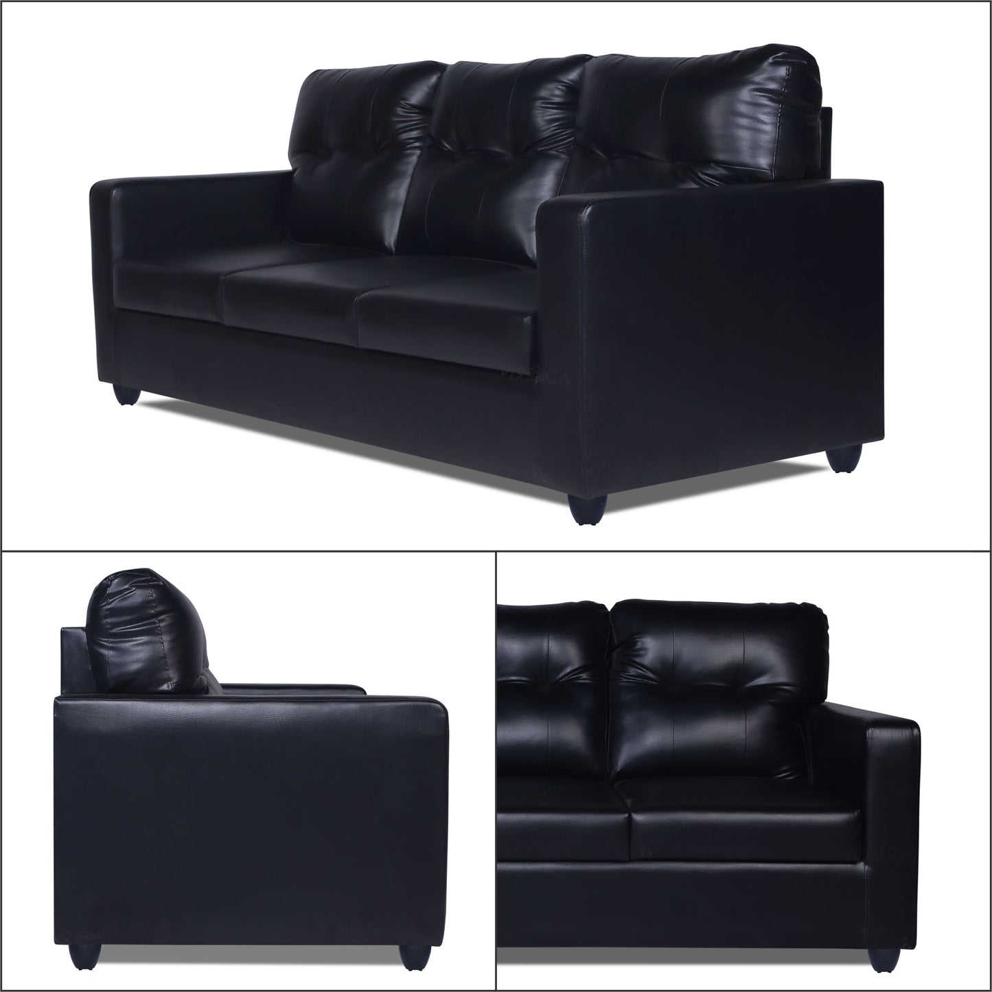 Adorn India Astor Leatherette 3+1+1 5 Seater Sofa Set (Black) (3 Year Warranty)