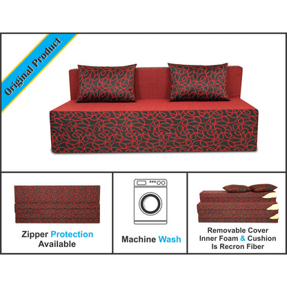 Adorn India Easy 4 Seater Sofa Cum Bed Poly Cotton (Maroon and Black) (6 x 6) (1 Year Warranty)