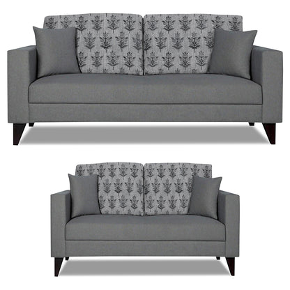 Adorn India Parker Leaf 3+2 5 Seater Sofa Set (Grey) Martin Plus (3 Year Warranty)