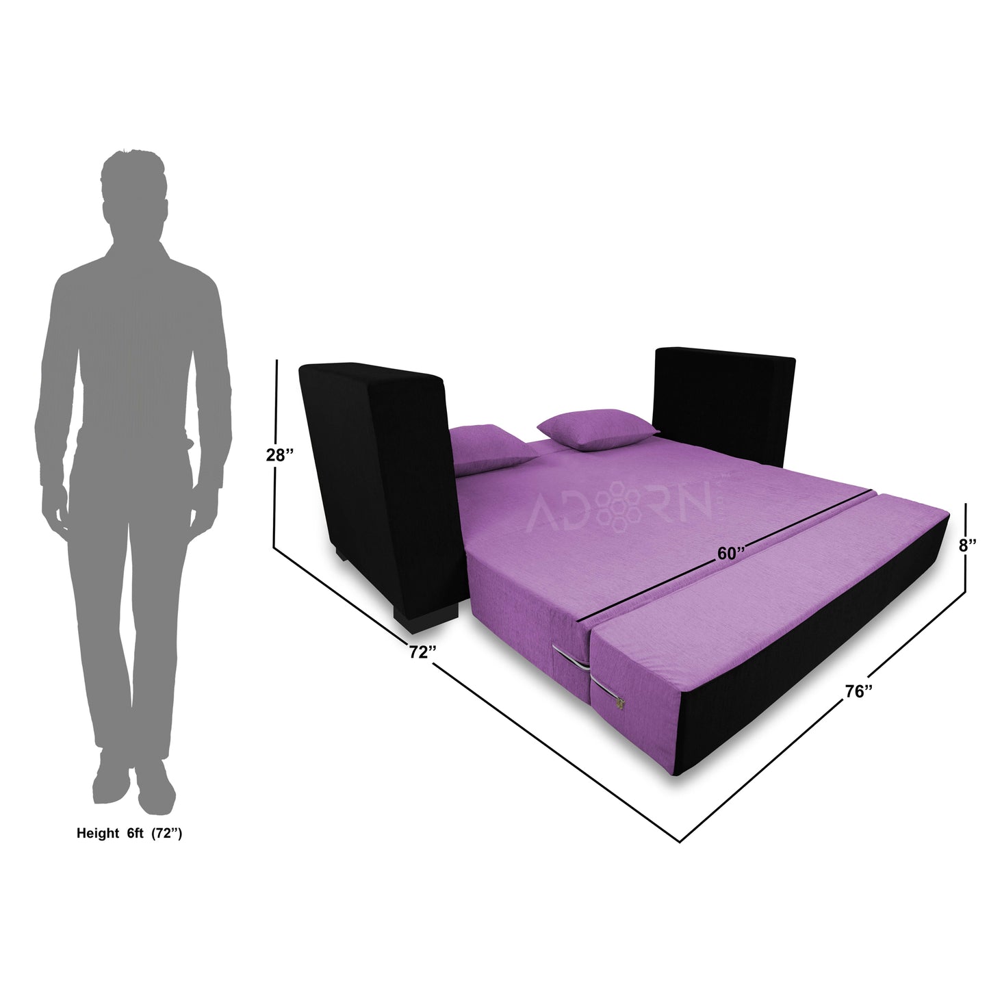 Adorn India Almond 3 Seater Sofa cumbed(Light Purple & Black)