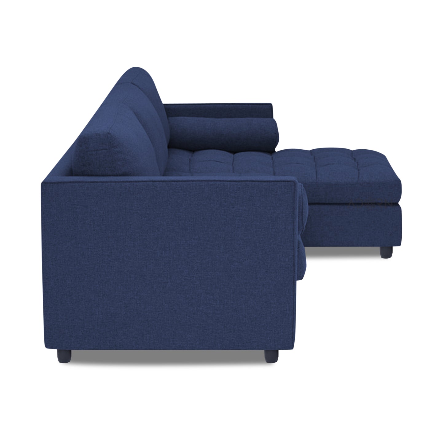 Adorn India Alexander L Shape 7 Seater Sofa Set with Ottoman Puffy RHS (Dark Blue) (3 Year Warranty)