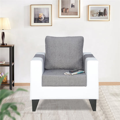 Adorn India Ashley Plain Leatherette Fabric 1 Seater Sofa (Grey & White) (3 Year Warranty)
