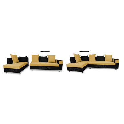 Adorn India Adillac 5 Seater Corner Sofa(Left Side Handle)(Yellow & Black)