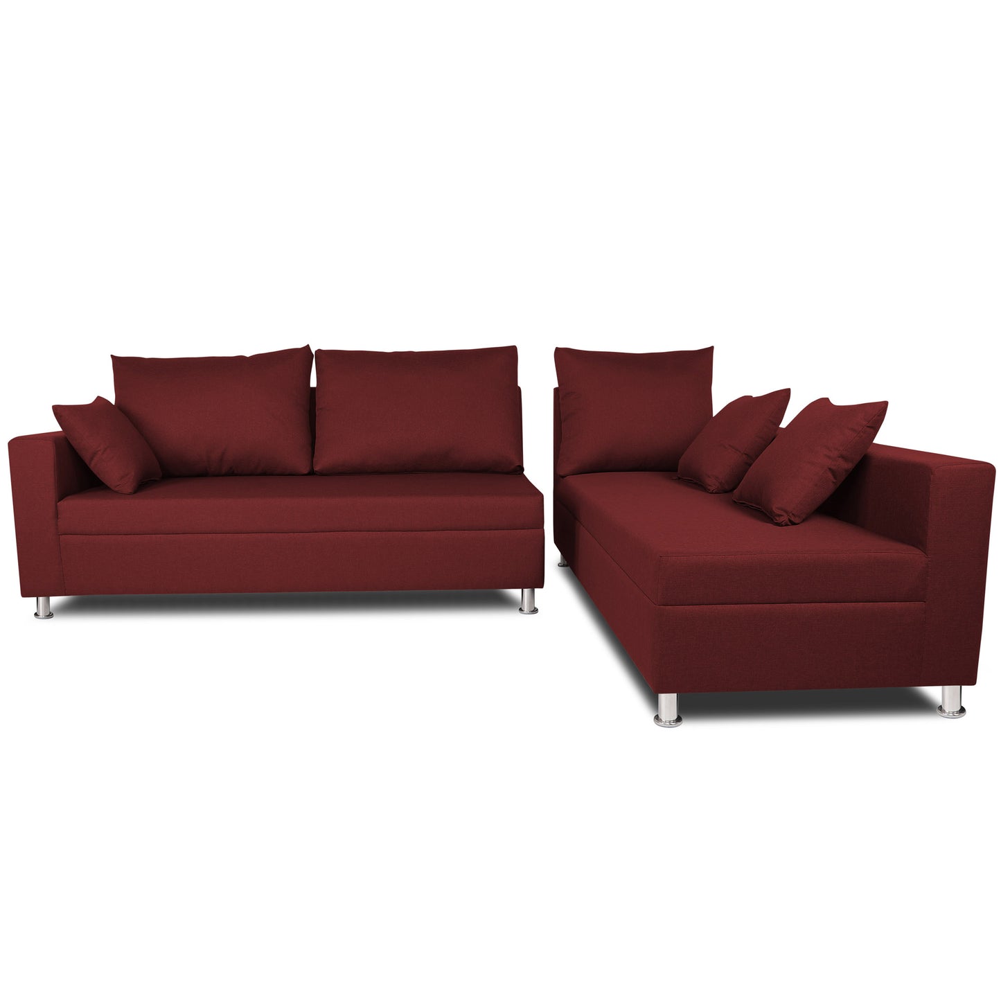 Adorn India Straight line 6 seater L Shape Sofa set (Maroon)