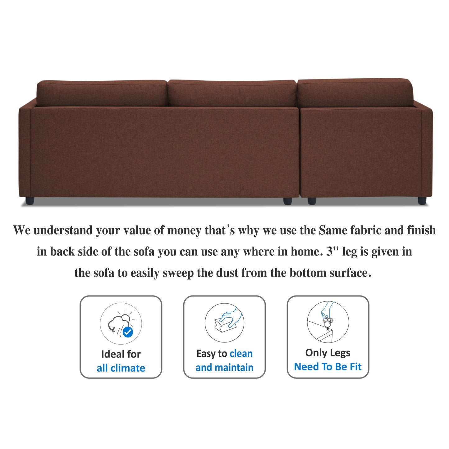 Adorn India Alexander L Shape 7 Seater Sofa Set with Ottoman Puffy LHS (Brown) (3 Year Warranty)