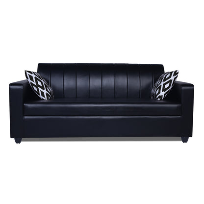 Adorn India Rio Highback Leatherette 3 Seater Sofa (Black) (3 Year Warranty)
