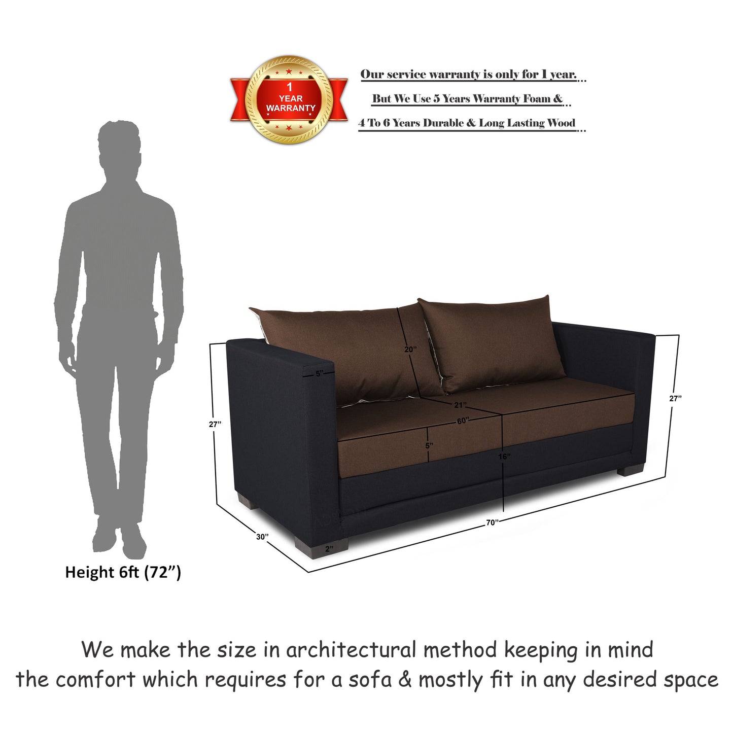 Adorn India Exclusive Two Tone Straight Line Three Seater Sofa Cum Bed (Brown & Black)