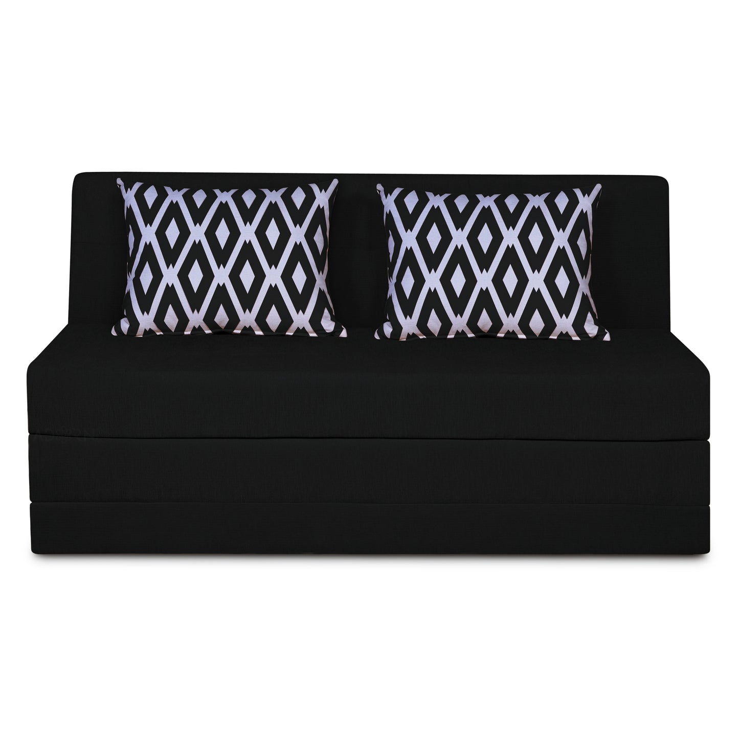 Adorn India Easy Highback Three Seater Sofa Cum Bed Rhombus 5' x 6' (Black) (1 Year Warranty)
