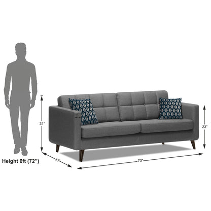 Adorn India Chilly 3 Seater Fabric Sofa Set (Grey) (3 Year Warranty)