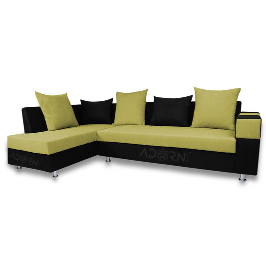 Adorn India Adillac 5 Seater Corner Sofa(Left Side Handle)(Green & Black)