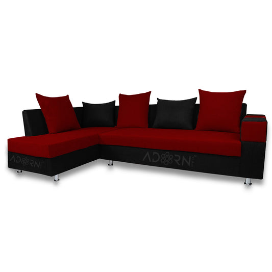Adorn India Adillac 5 Seater Corner Sofa(Left Side Handle)(Maroon & Black), Wood, Foam