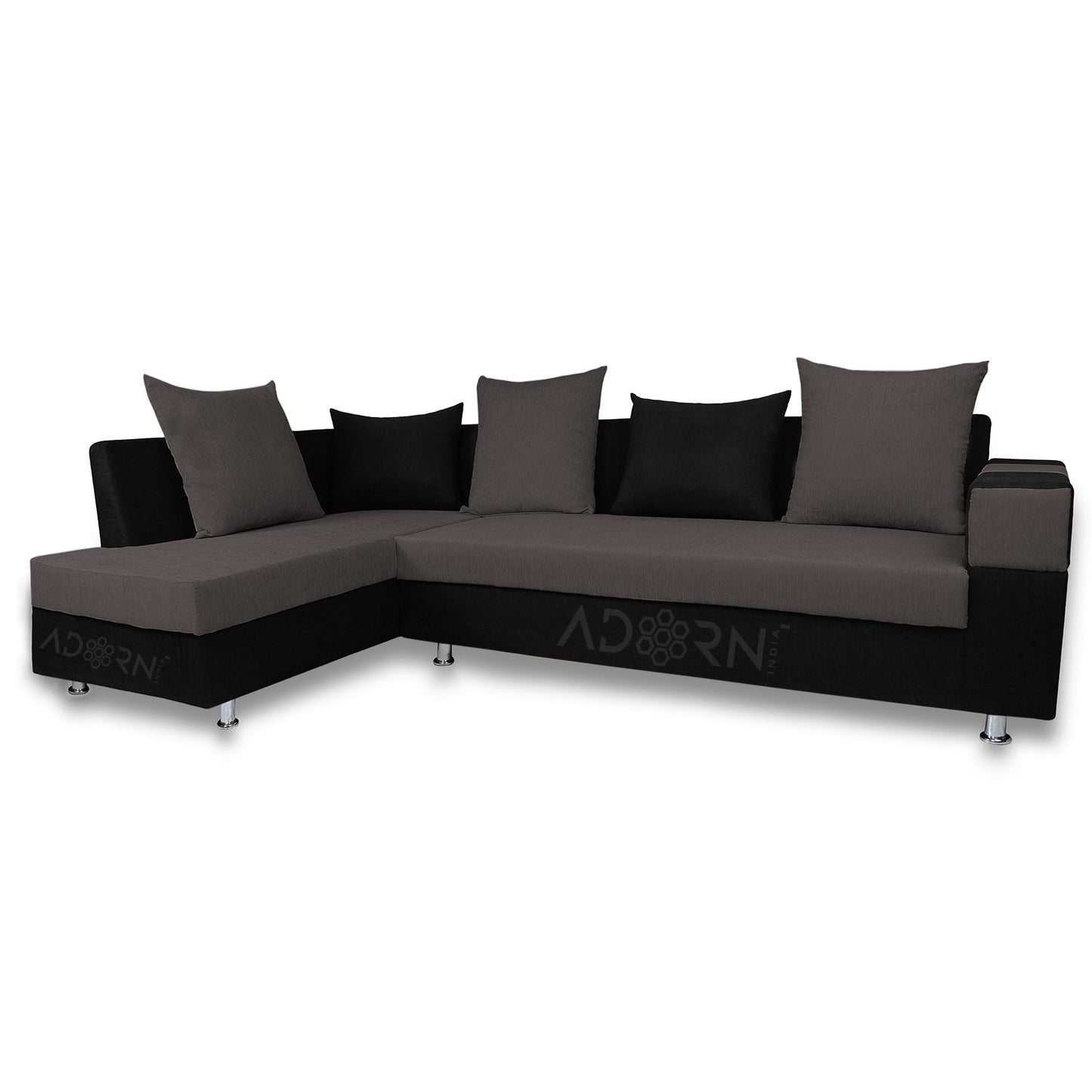 Adorn India Adillac 5 Seater Corner Sofa(Left Side Handle)(Grey & Black)