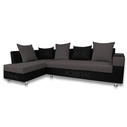 Adorn India Adillac 5 Seater Corner Sofa(Left Side Handle)(Grey & Black)