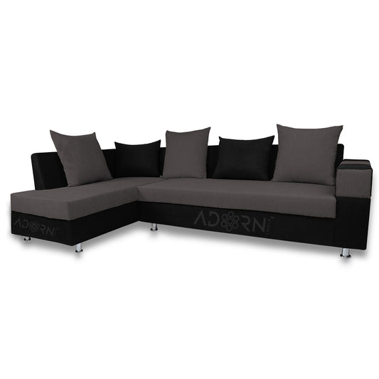 Adorn India Adillac 5 Seater Corner Sofa(Left Side Handle)(Grey & Black)