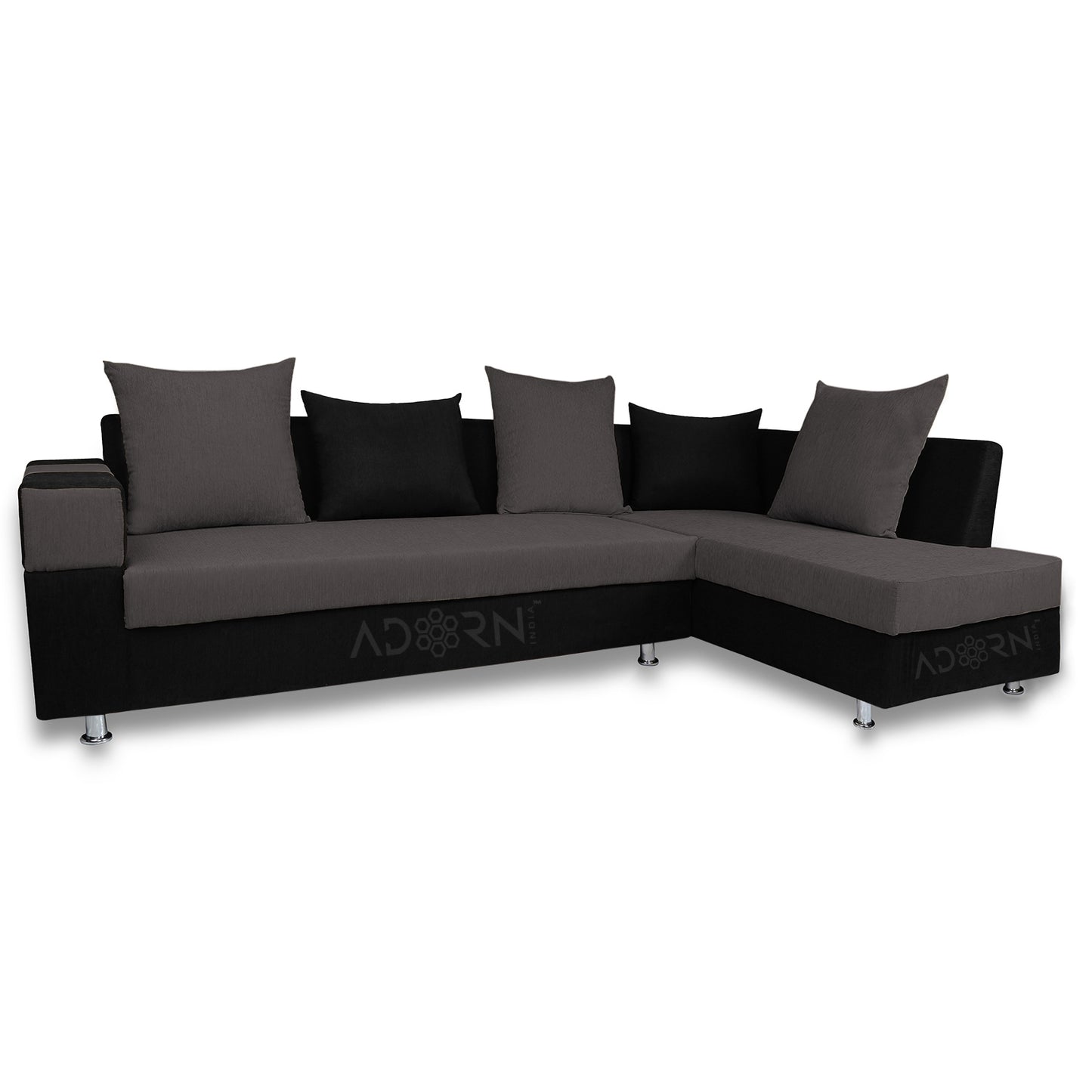 Adorn India adillac 5 Seater Corner Sofa (Right Side, Grey & Black)