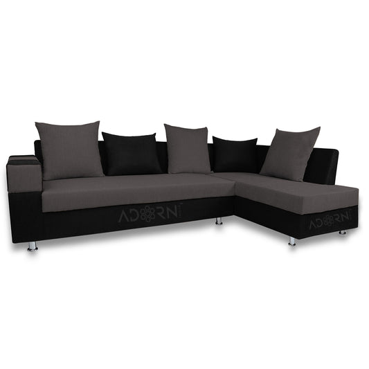 Adorn India adillac 5 Seater Corner Sofa (Right Side, Grey & Black)