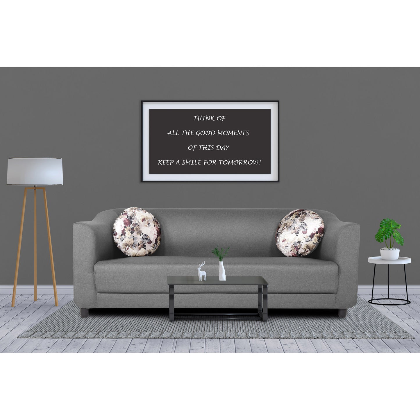 Adorn India Brisco 3 Seater Sofa (Light Grey), Wood, Foam
