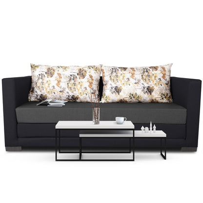 Adorn India Exclusive Two Tone Straight Line Three Seater Sofa Cum Bed (Dark Grey & Black), Wood, Foam