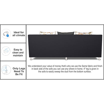 Adorn India Exclusive Two Tone Alica Three Seater Sofa (Dark Grey & Black), Wood, Foam
