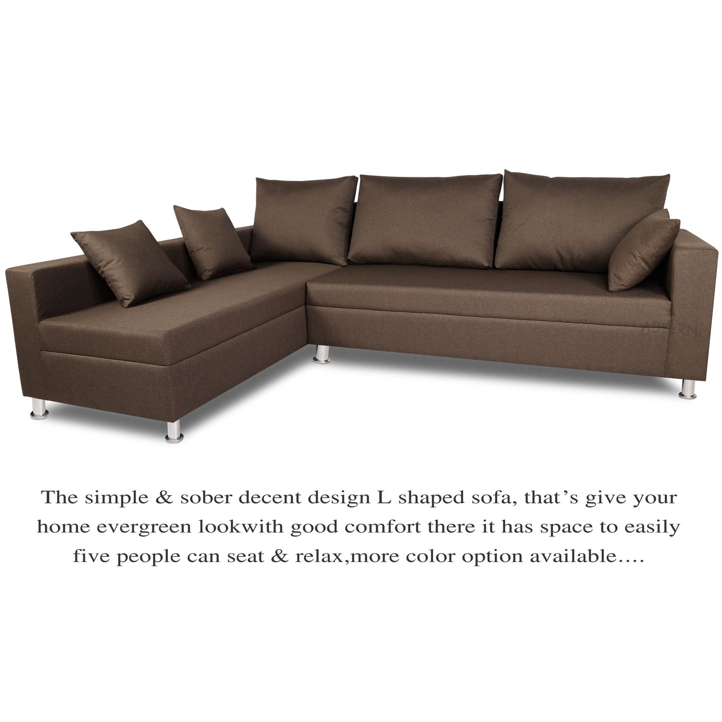 Adorn India Straight Line L Shape 5 Seater Sofa Set Left Side Handle (Camel)