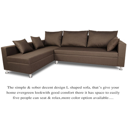 Adorn India Straight Line L Shape 5 Seater Sofa Set Left Side Handle (Camel)