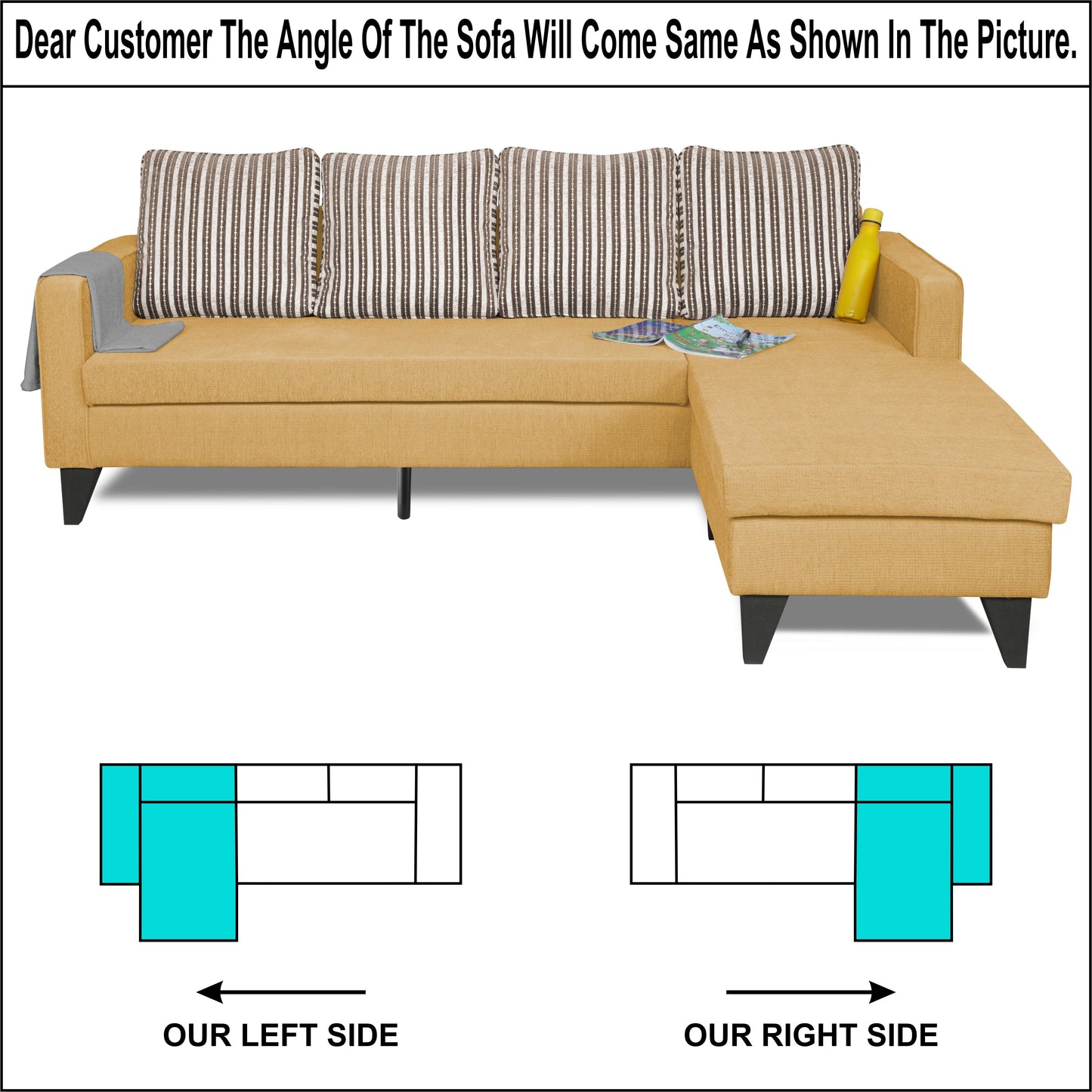 Adorn India Chandler Stripes L Shape 5 Seater Sofa Set RHS (Beige) (3 Year Warranty)