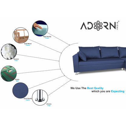 Adorn India Straight line L Shape Sofa (Blue)