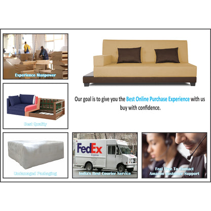 Adorn India Exclusive Two Tone Blake Three Seater Sofa Cum Bed (Brown & Beige), Wood, Foam