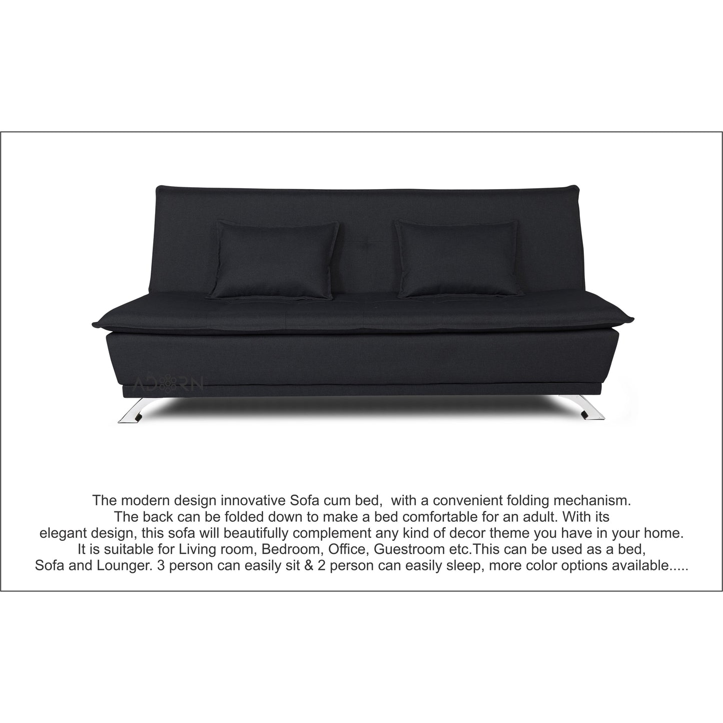 Adorn India Arden 4 Seater Sofa Cum Bed 4 x 6 (Black) (3 Year Warranty)