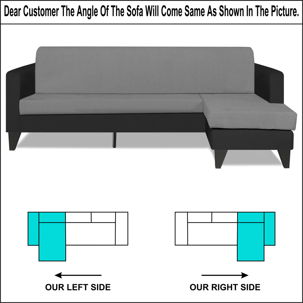 Adorn India Aladra L Shape Decent 5 Seater Sofa Set RHS (Grey & Black) (3 Year Warranty)